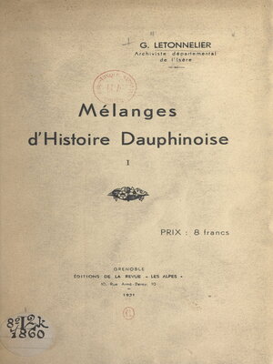 cover image of Mélanges d'Histoire dauphinoise (1)